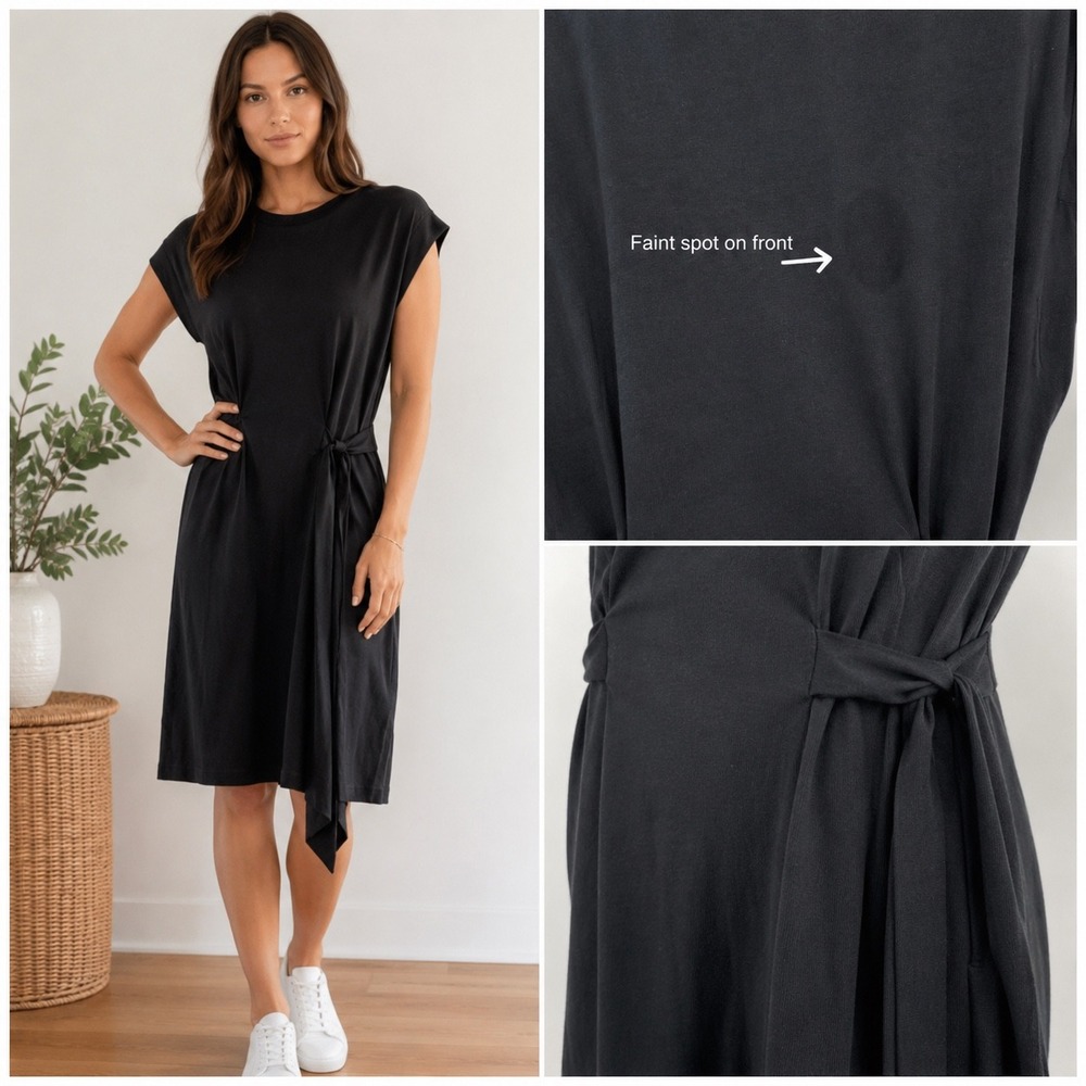Vince Women's Wrap T-Shirt Dress‎ Black Cotton Tie Waist Short Sleeve Sz Small